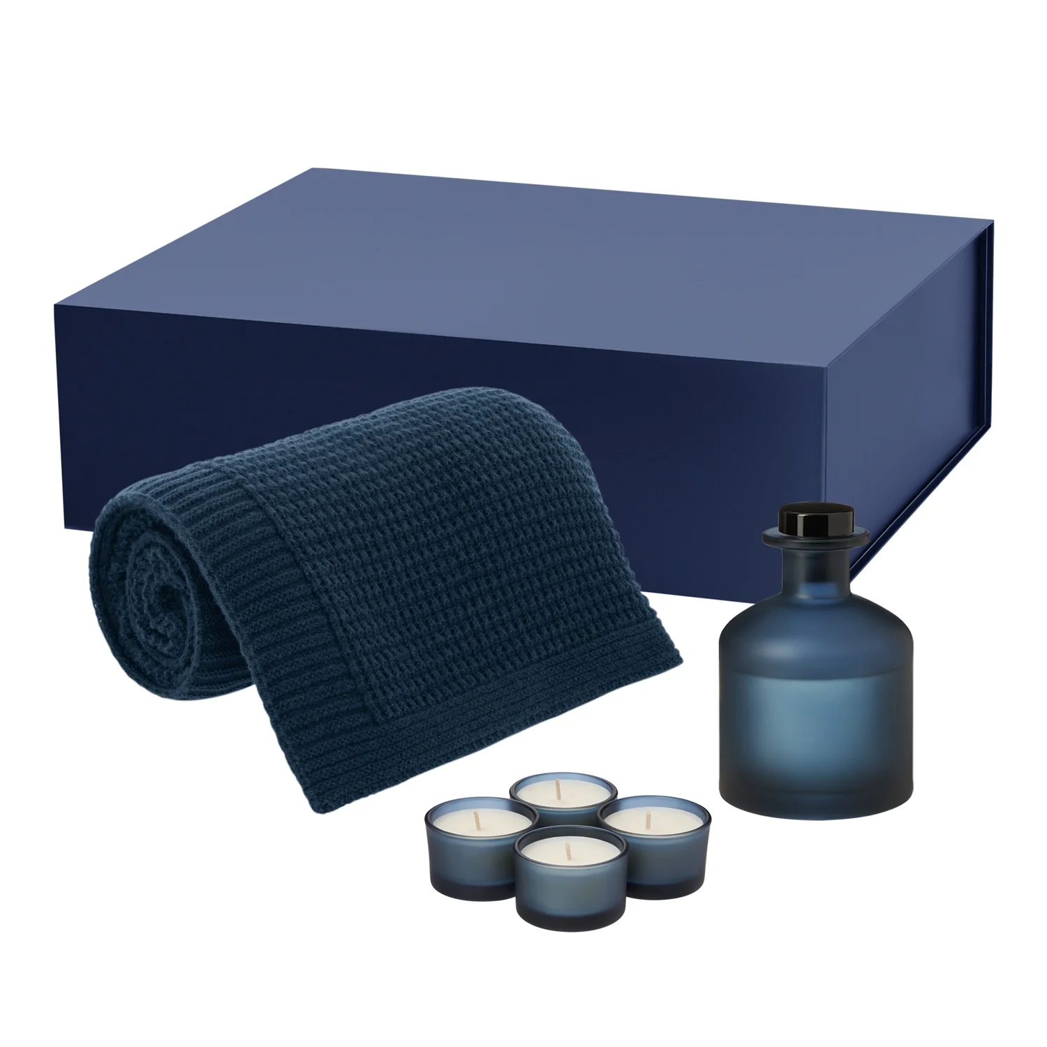 Картинка Подарочный набор Sento, Malta Soft, синий (свеча, диффузор, плед) купить в PR Gifts