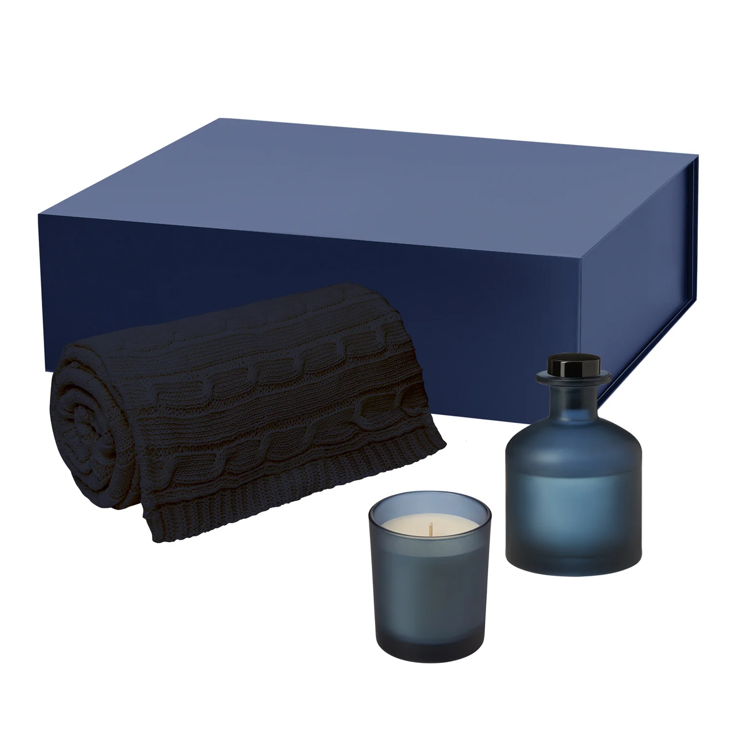 Картинка Подарочный набор Enigma, Fado, синий (свеча, диффузор, плед) купить в PR Gifts